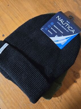 Nautica 2-Pack Knit Beanie Set - Black & Olive